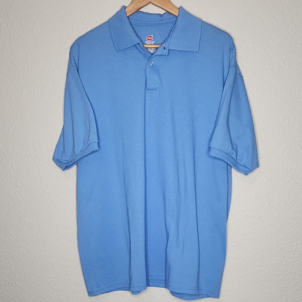 Hanes Light Blue Short Sleeve Polo Shirt Eco-Smart Men's Size XL